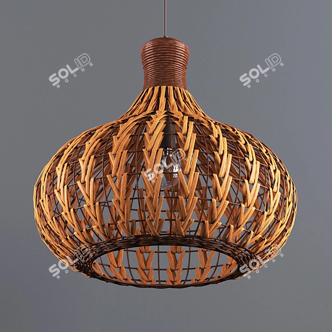 Rustic Rattan Chandelier 3D model image 1