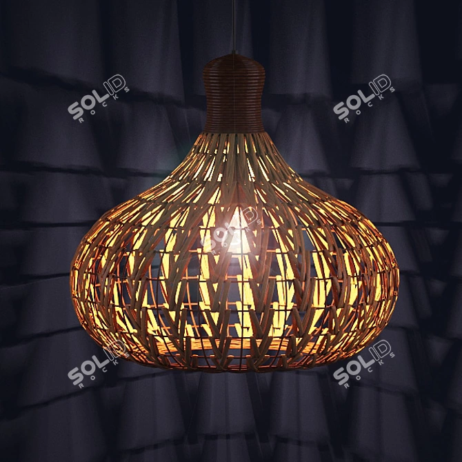 Rustic Rattan Chandelier 3D model image 2