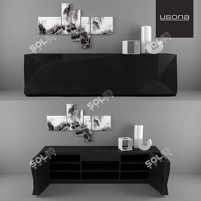 Modern Usona Sideboard: Sleek Design, Folding Doors 3D model image 1