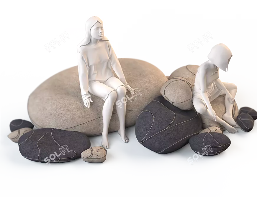 Stylish Stone Floor Cushions 3D model image 3