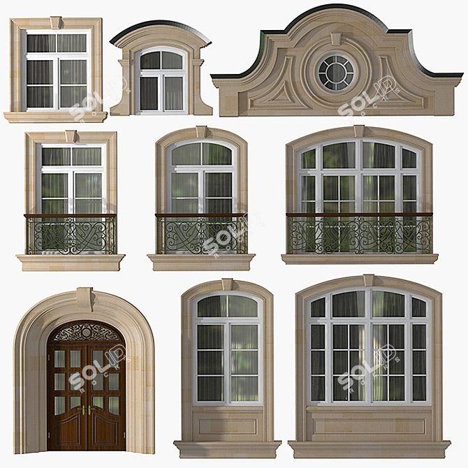 Modern Classic Windows & Doors 3D model image 1