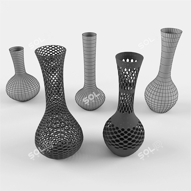 Elegant Collection of 5 Vases 3D model image 2