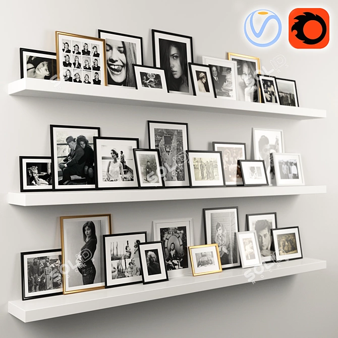 B&W Photo Wall Set 3D model image 1