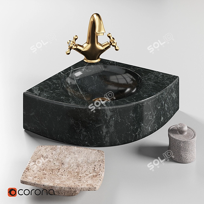 Natural Stone Quarter Black Teak Sink & Lemark LM2806B Mixer Set 3D model image 1