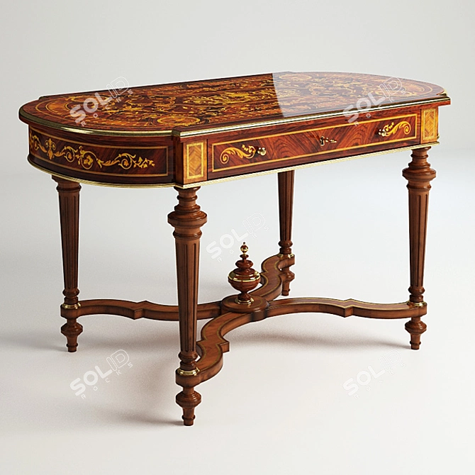 Vintage French Marquetry Writing Table 3D model image 1