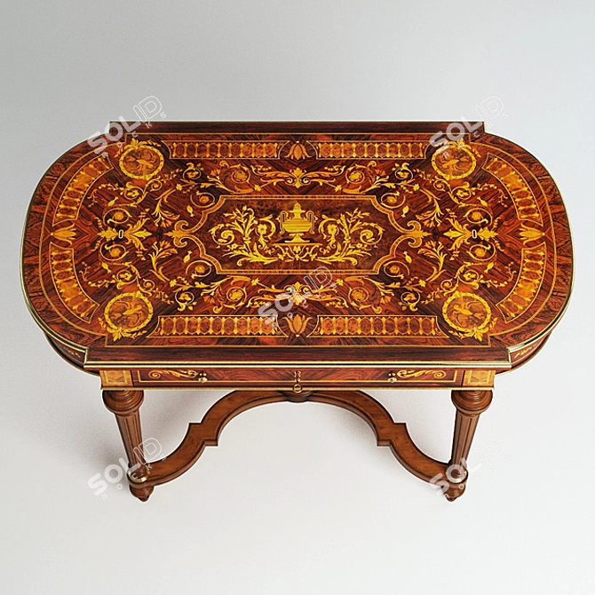 Vintage French Marquetry Writing Table 3D model image 2