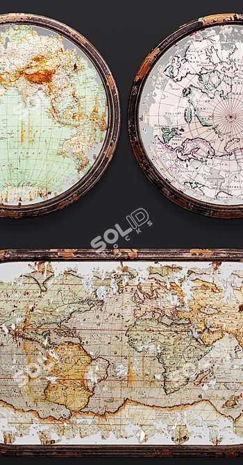 Mirrored Map Wall Decor - Set Of 3 3D model image 2