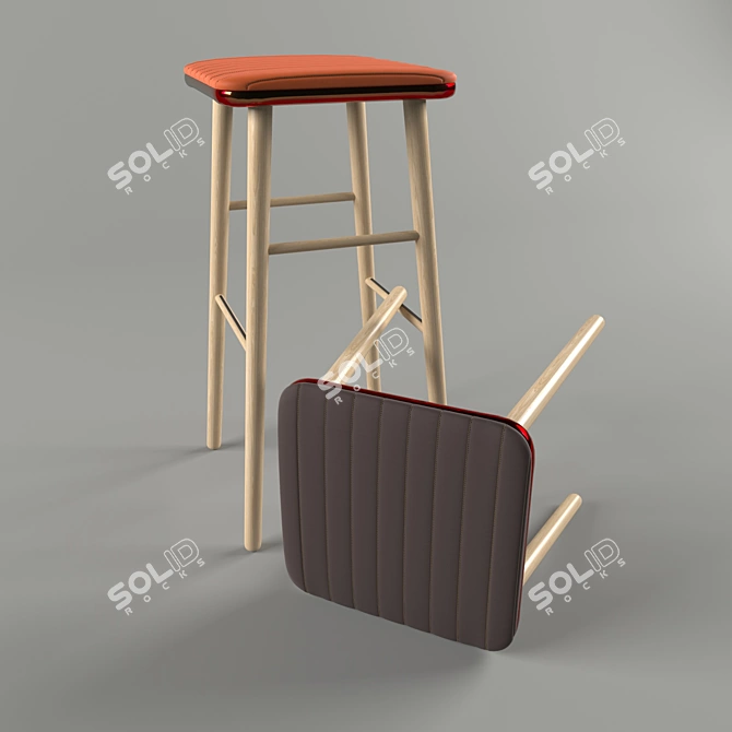 Modern Wooden High Stool 3D model image 1