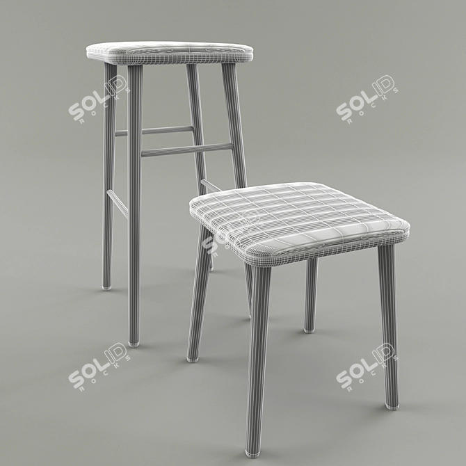 Modern Wooden High Stool 3D model image 3