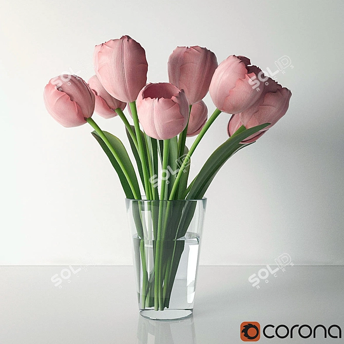 Elegant Tulips in a Vase 3D model image 1
