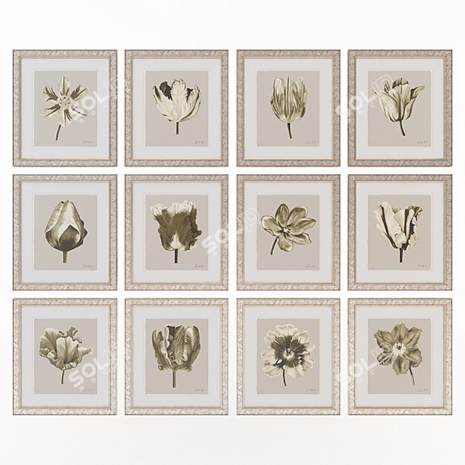 Title: Watercolour Tulips in Sepia 3D model image 1