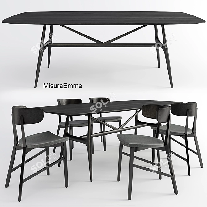 Modern Dining Set: Gaudi Table + Alina Chairs 3D model image 1