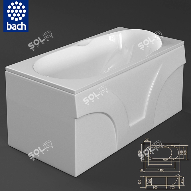Elegant Bach Acrylic Bathtub 3D model image 1