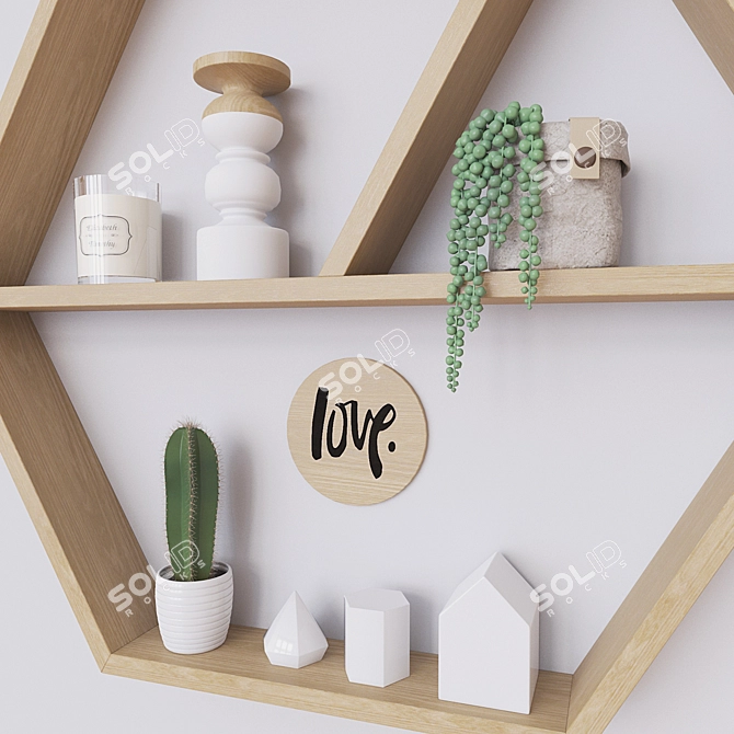 Green Oasis: Decorative Plant Set with Shelf 3D model image 2
