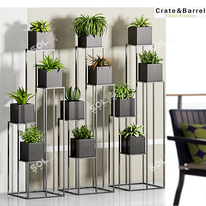 Quadrant Plant Stand with Planters 3D model image 2