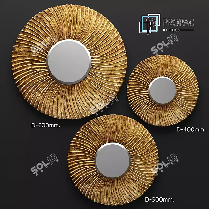 Golden Swirl Mirror Trio 3D model image 1