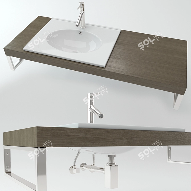 Wooden Plate Washbasin 3D model image 1