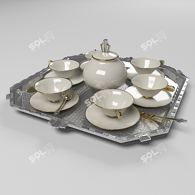 Elegant Art Deco Coffee Set 3D model image 1