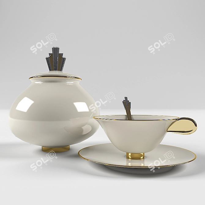 Elegant Art Deco Coffee Set 3D model image 2