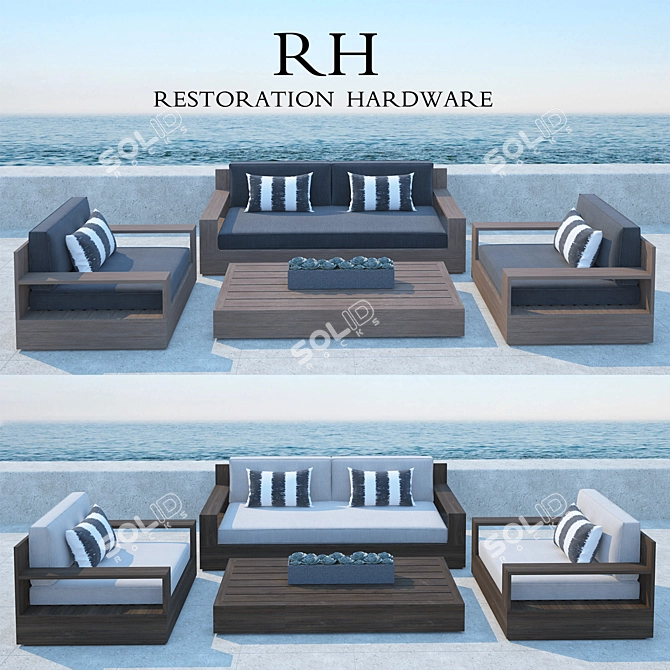 Luxury Marbella Teak Sofa 3D model image 1