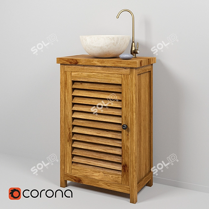 Teak House Sink Set: Lombok 50 Cabinet, Mangkok White Basin & Lemark LM4840B Faucet 3D model image 1