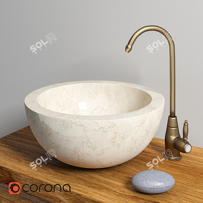 Teak House Sink Set: Lombok 50 Cabinet, Mangkok White Basin & Lemark LM4840B Faucet 3D model image 2