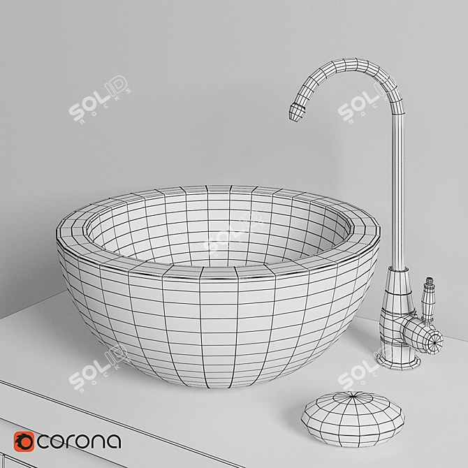 Teak House Sink Set: Lombok 50 Cabinet, Mangkok White Basin & Lemark LM4840B Faucet 3D model image 3