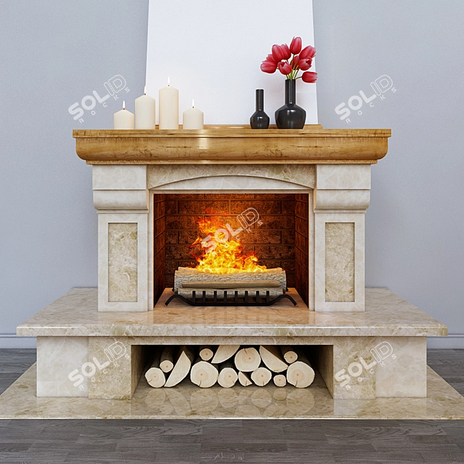 Marble Open Hearth Fireplace 3D model image 1