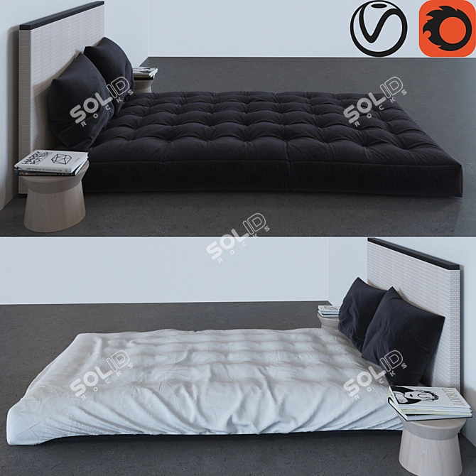 Modern Bed Set with Matching Nightstands 3D model image 1