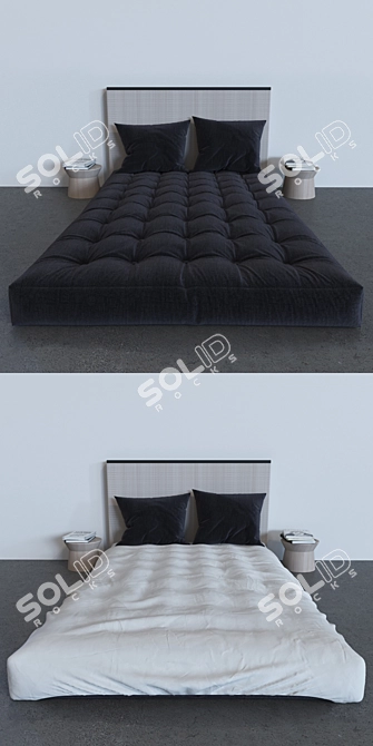 Modern Bed Set with Matching Nightstands 3D model image 2