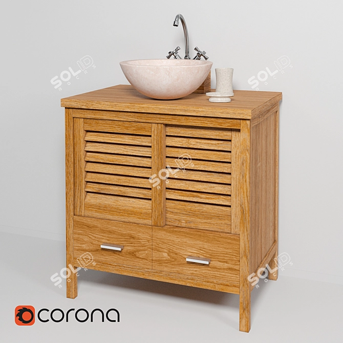 Teak House Marble Sink: Round White/Black/Onyx, Lombok 110 Cupboard & Lemark Mixer 3D model image 1