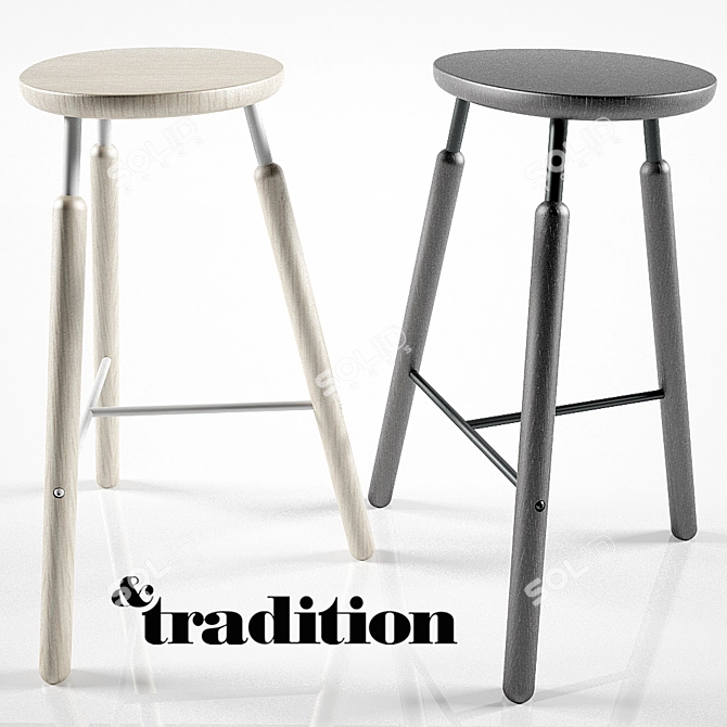 &tradition Oak Steel Bar Stool 3D model image 1