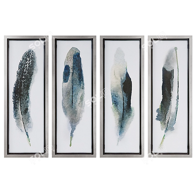 Feathered Beauty Wall Art: Set of 4 3D model image 1