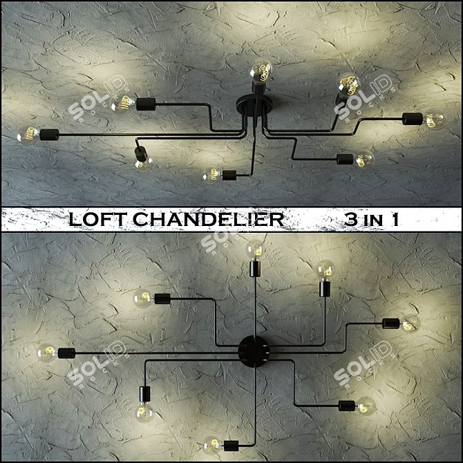 Industrial Loft Chandelier Trio 3D model image 1