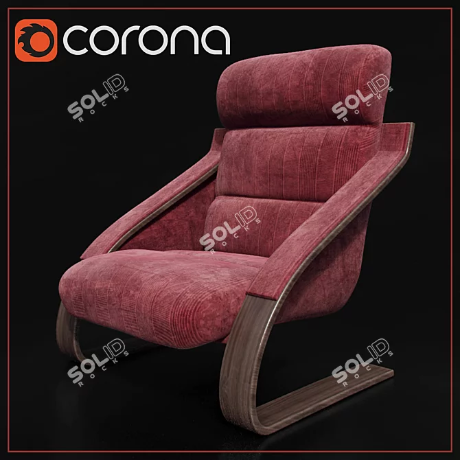 Red Velvet Lounge Chair 3D model image 1