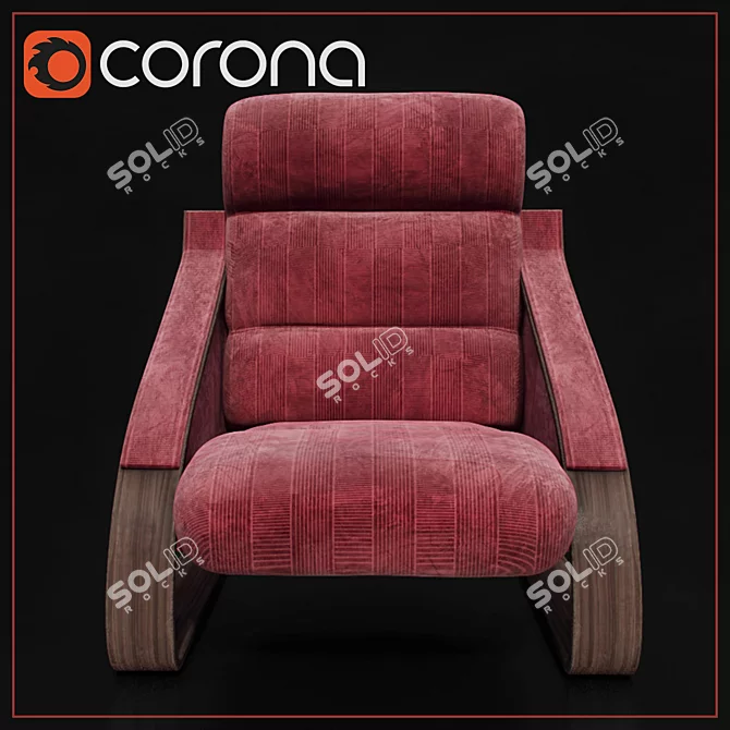 Red Velvet Lounge Chair 3D model image 2