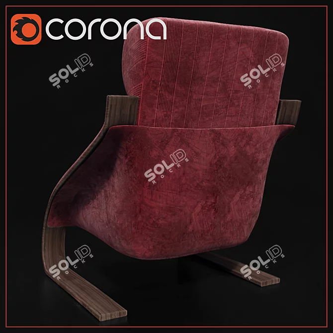 Red Velvet Lounge Chair 3D model image 3