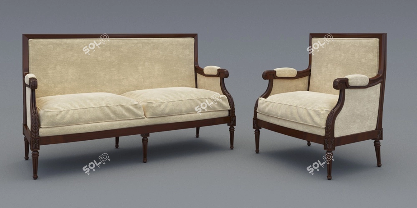 Stylish Genoveva Sofa & Chair 3D model image 3