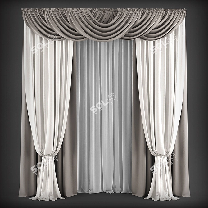 Elegant Classic Style Curtains 3D model image 1