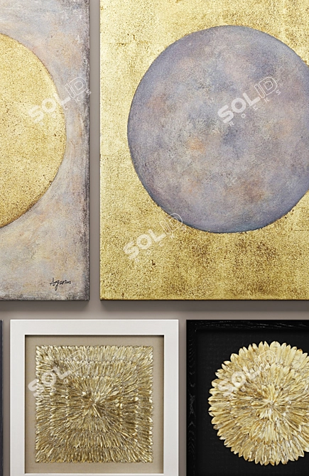 Luxury Gold Wall Decor Set 3D model image 2