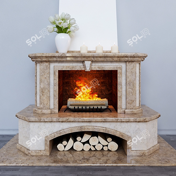 Title: Marble-Faced Open Hearth Fireplace 3D model image 1