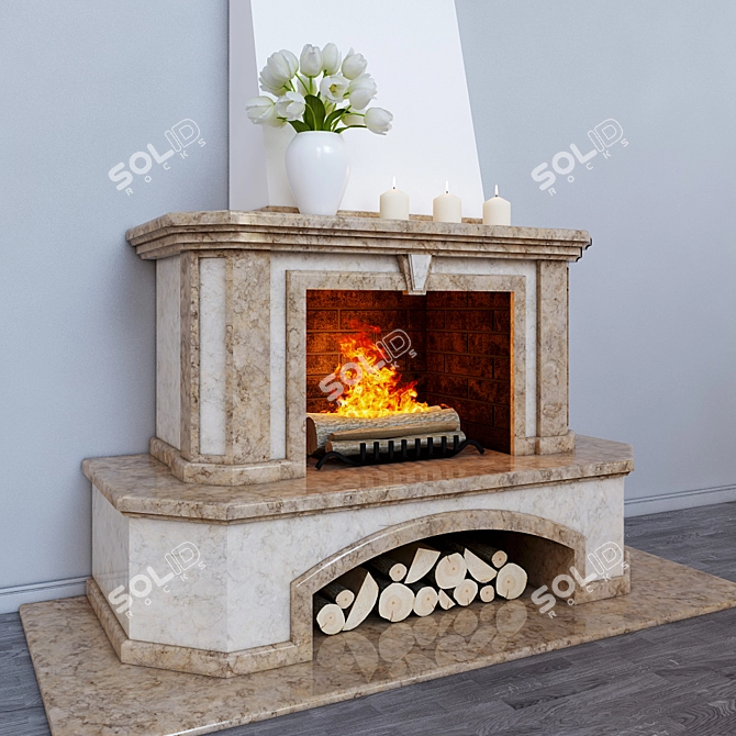 Title: Marble-Faced Open Hearth Fireplace 3D model image 2