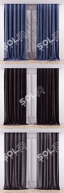 Silk Curtains Set with Additional Textures 3D model image 2