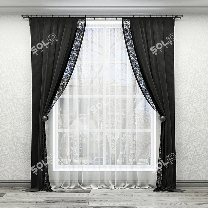 Stylish Curtain Set: Holders, Sheer, Rod 3D model image 1