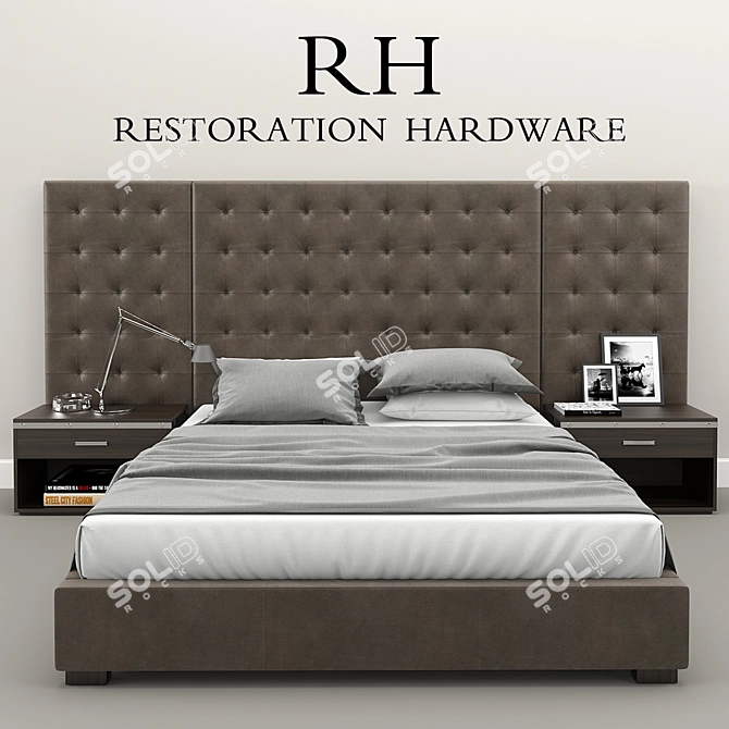 Custom Box Tufted Platform Bed: RH Modern Elegance 3D model image 1