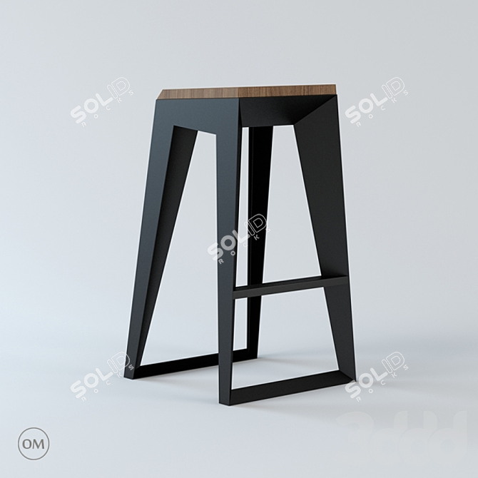 E1 Bar Stool: Steel and Oak, 430x430x765mm 3D model image 2