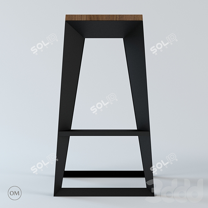 E1 Bar Stool: Steel and Oak, 430x430x765mm 3D model image 3