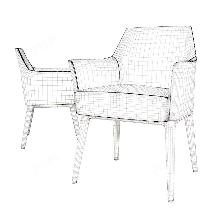 Elegant Walnut Armchair 3D model image 2