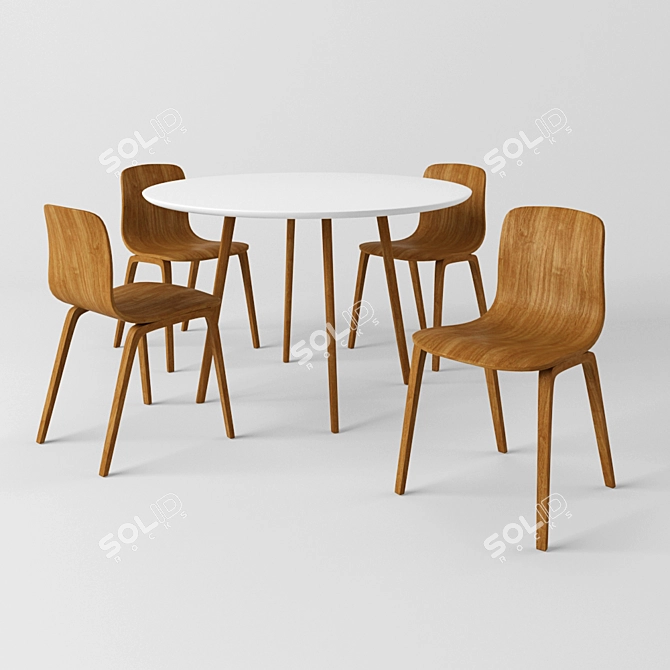 Modern Wood Chair and Table Set 3D model image 1