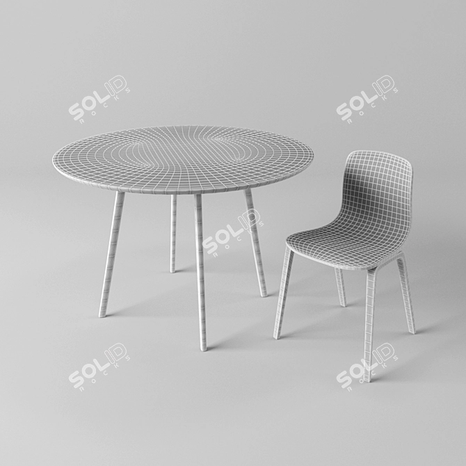 Modern Wood Chair and Table Set 3D model image 2